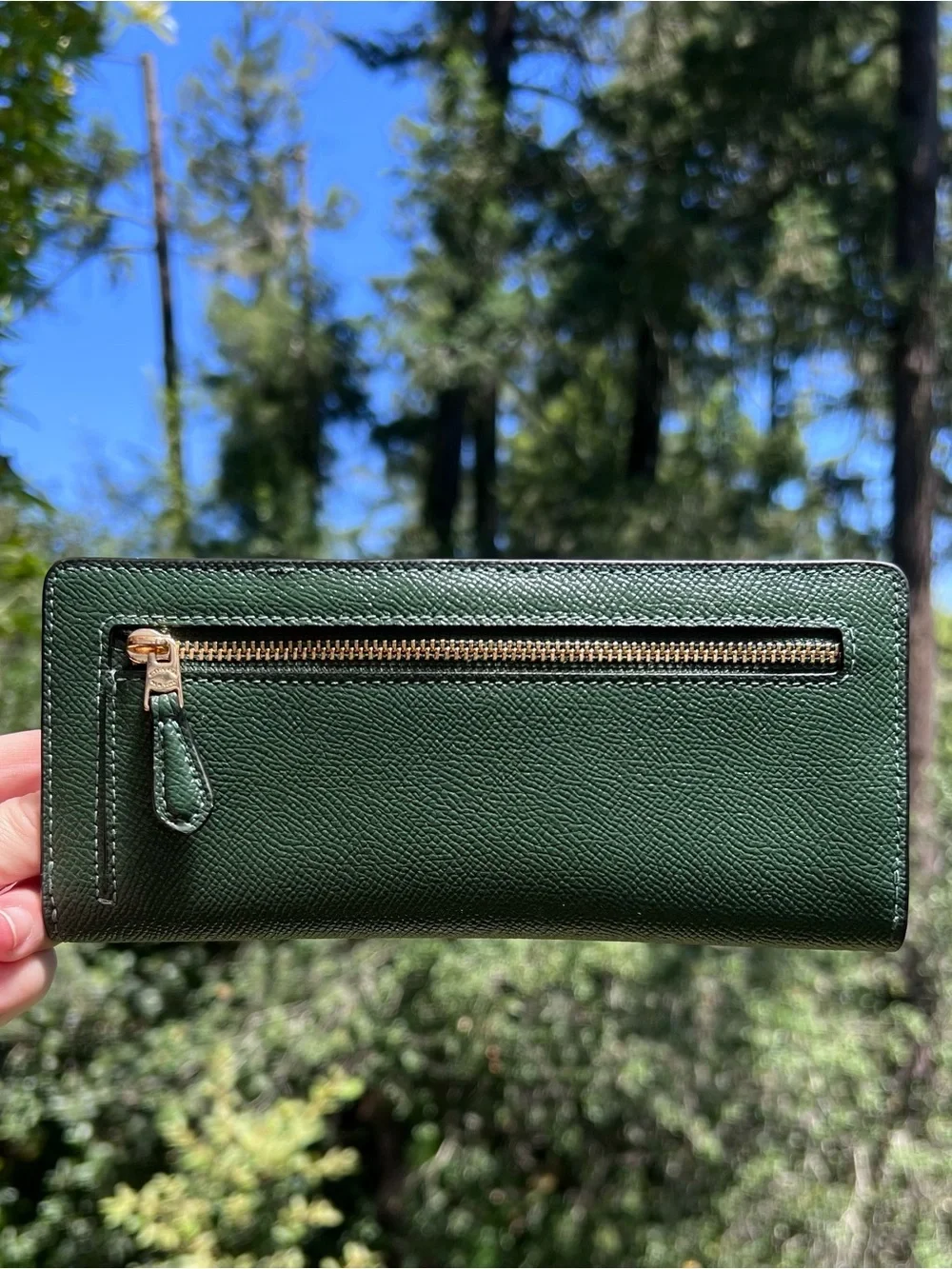 COACH Slim Bifold Hunter GREEN Crossgrain Leather Wallet Gold Hardware AUTHENTIC